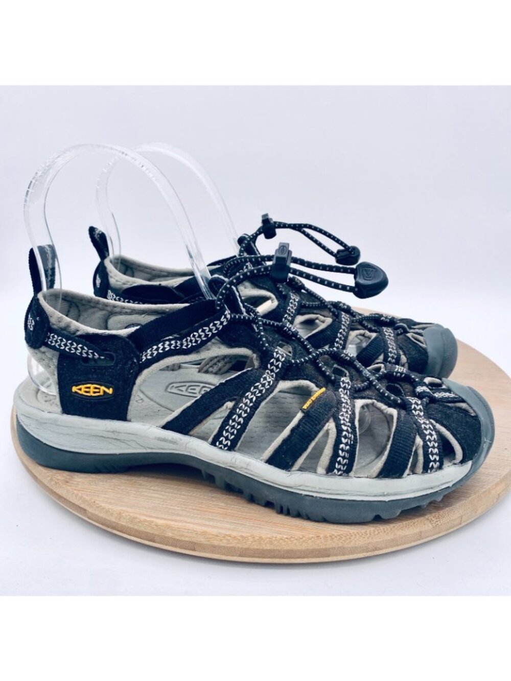 Keen Whisper Sandals Womens 6.5 37 Black Mesh Sporty Slingback Fisherman Flats - Picture 7 of 11